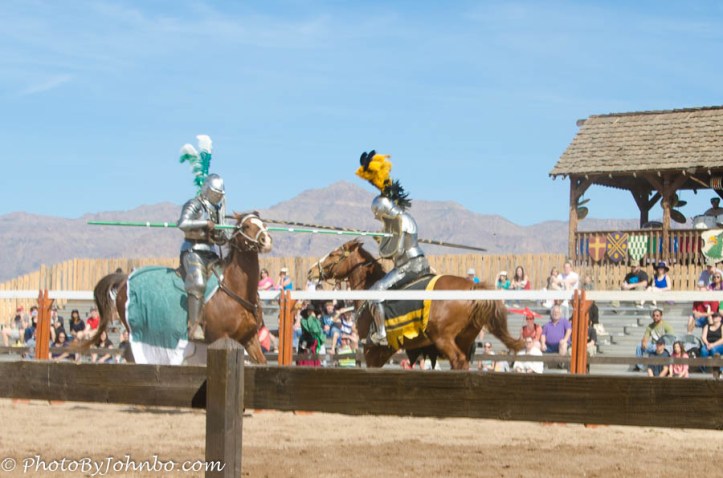 Look closely at the shields on the jousters. Both scored a direct hit on the opponent.