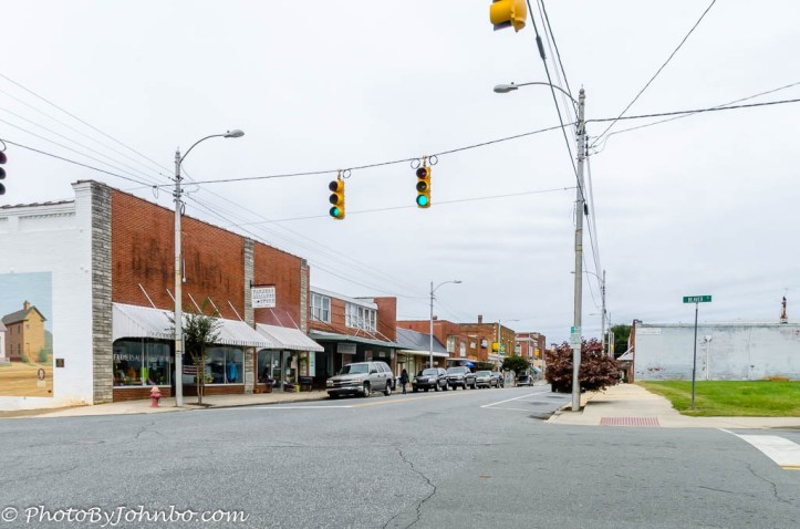 Siler City today, from the same vantage point as the mural in the opening image.